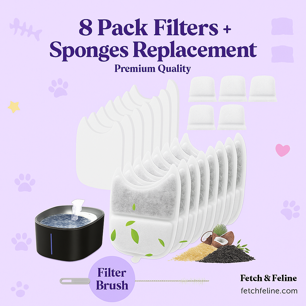 8 Pack Filters + Sponges Replacement Pet Water Fountain - Fetch & Feline™️