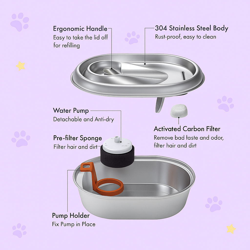 4 Pack Replacement Filters for Cat Water Fountain Stainless Steel - Fetch & Feline™️