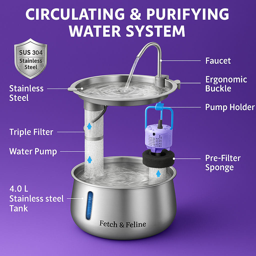 Automatic Water Dispenser Stainless Steel 4L - Fetch & Feline™️