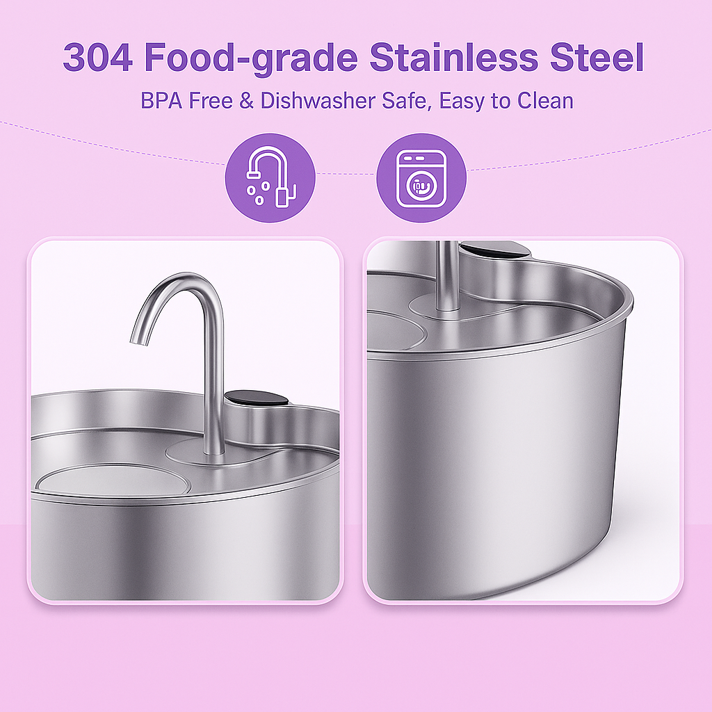 Automatic Fountain Stainless Steel 2.2L - Fetch & Feline™️