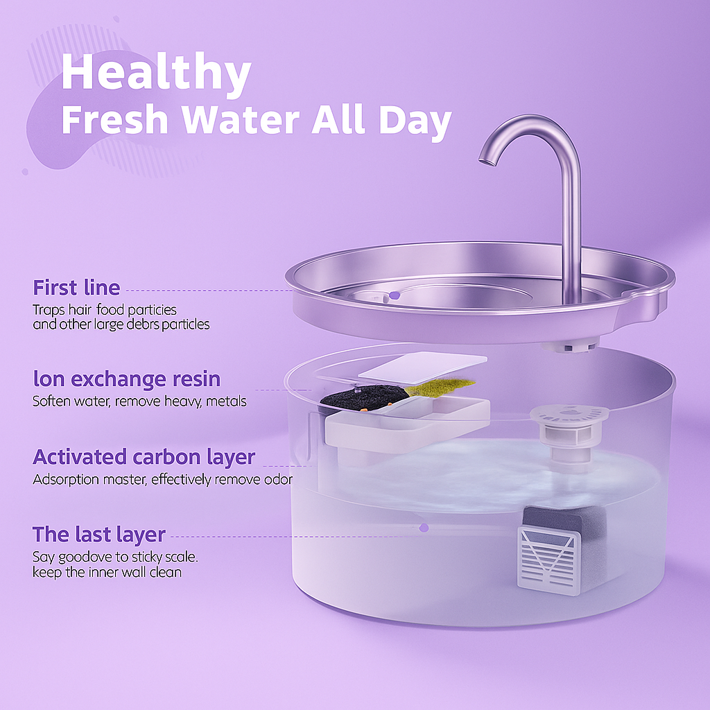 Automatic Fountain Stainless Steel 2.2L - Fetch & Feline™️