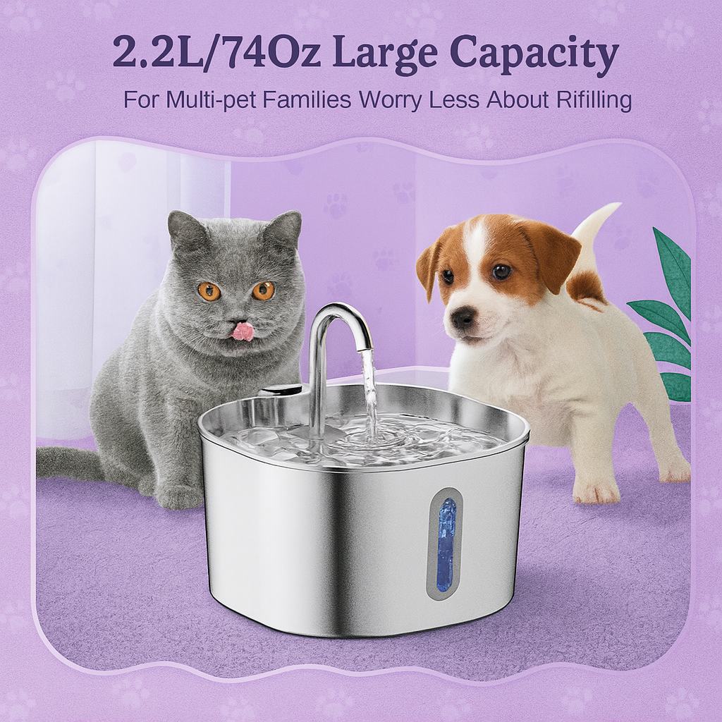 Automatic Fountain Stainless Steel 2.2L - Fetch & Feline™️