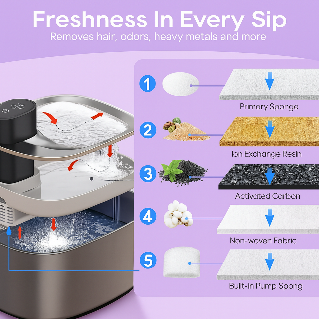 8 Pack Filters + Sponges Replacement Pet Water Fountain - Fetch & Feline™️