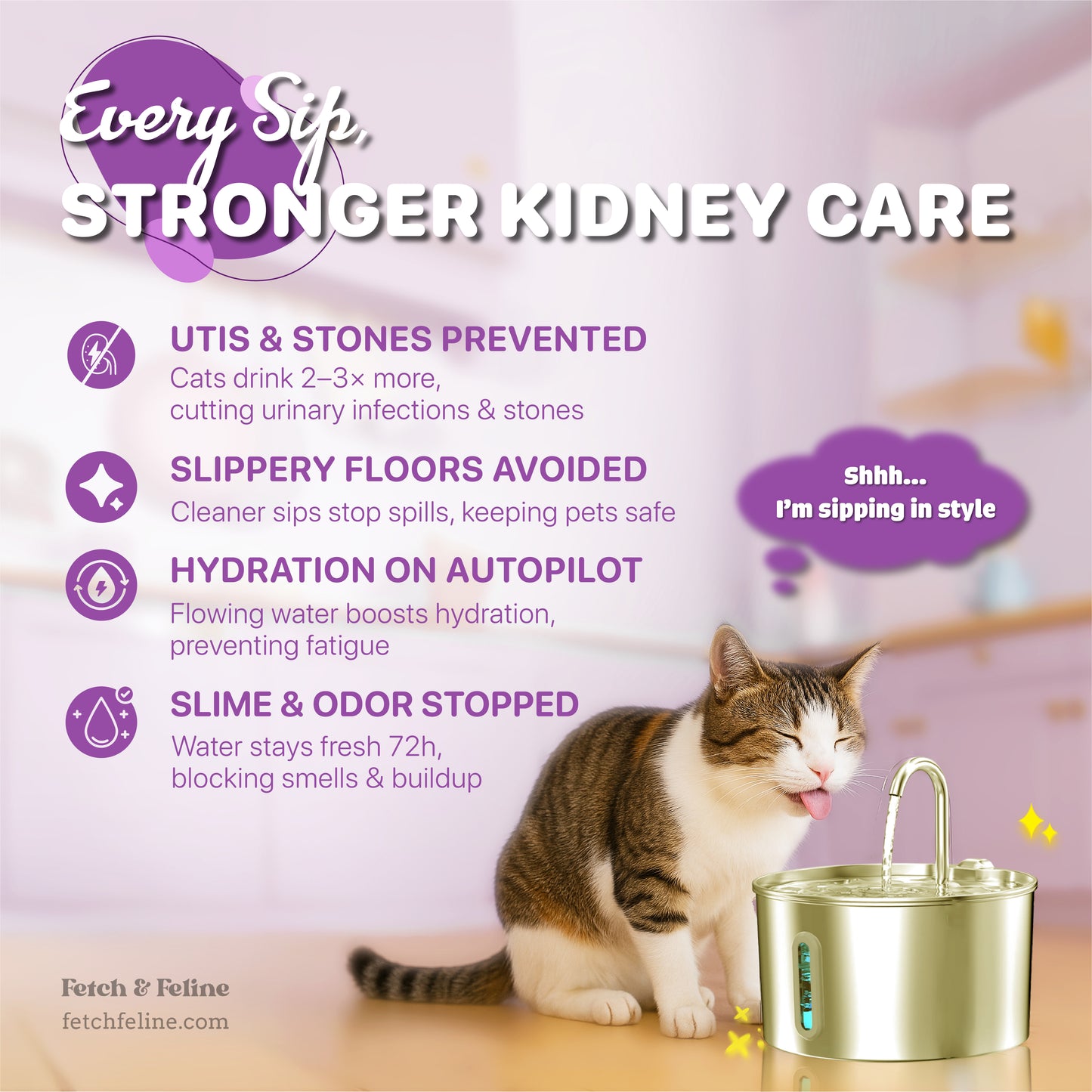 Automatic Fountain Stainless Steel 2.2L - Fetch & Feline™️