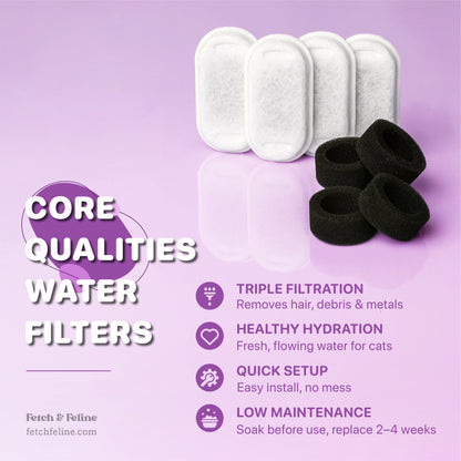 4 Pack Replacement Filters for Cat Water Fountain Stainless Steel - Fetch & Feline™️