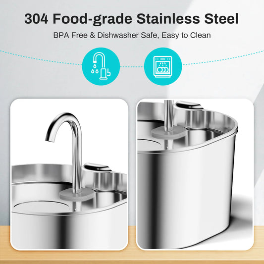 Automatic Fountain Stainless Steel 2.2L - Fetch & Feline™️